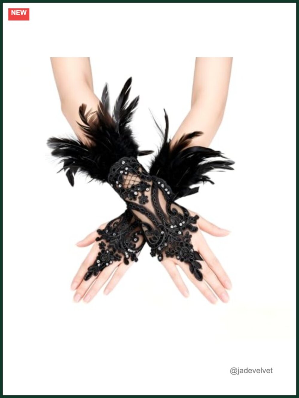 Feather Lace Long Gloves Halloween Costume Gothic Wrist Cuffs